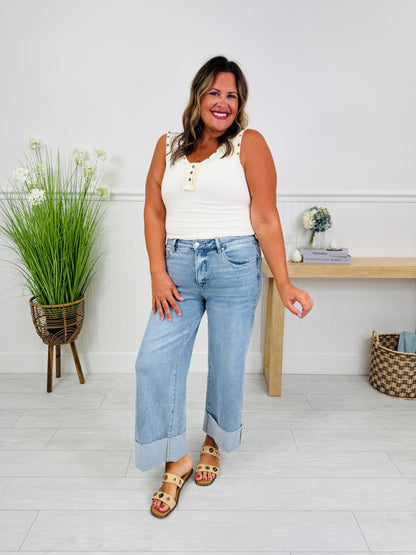 Right on Time Tummy Control Wide Leg Cropped Jeans
