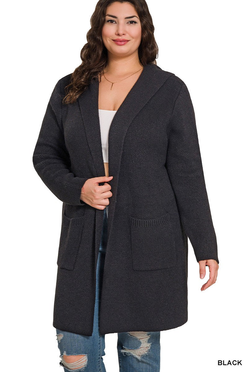 Face the Truth Hooded Open Front Sweater Cardigan