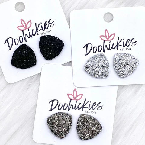 Glittery Triangle Earrings - Silver