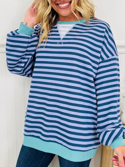 Stripe Story Pullover In Navy
