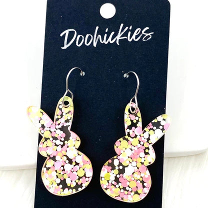 1.5" Confetti Marshmallow Bunnies - Easter Earrings - Pastel Pink & Yellow