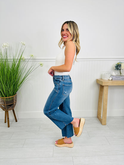 Top Of The Crop Tummy Control Wide Leg Cropped Jeans