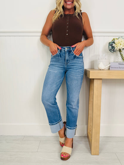 Show Up In Style Tummy Control Cropped Straight Jeans