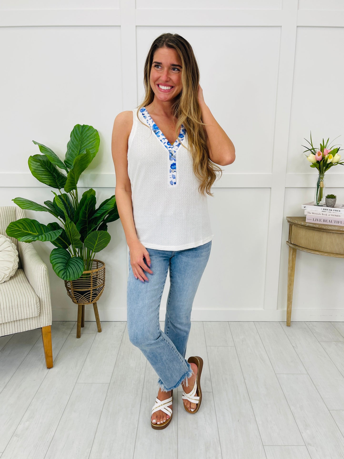 Petal Lined Tank Top In Off White