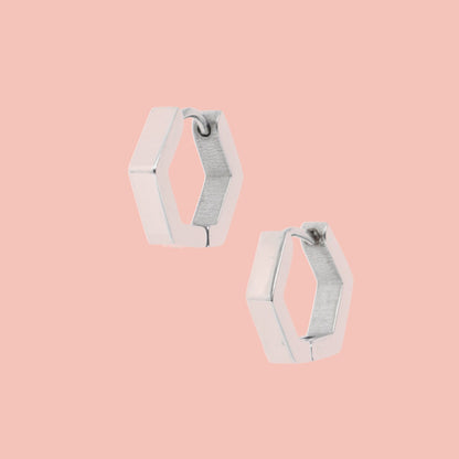Chunky Hexagon Huggie Hoop Earrings
