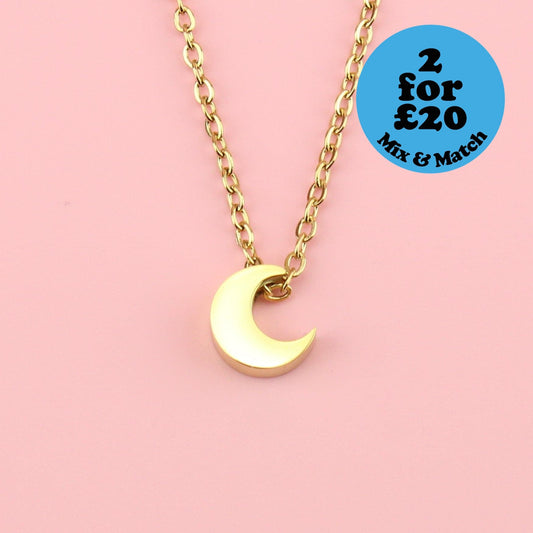 Crescent Moon Charm Necklace (Gold Plated)