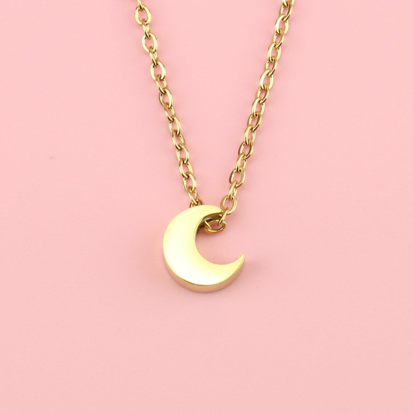 Crescent Moon Charm Necklace (Gold Plated)