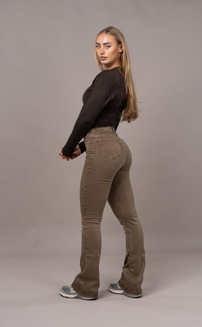 Womens Pastel Flared Fitjeans - Brown