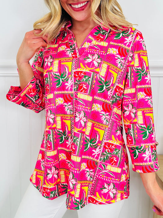 Bloom in Spring Top in Palm Print