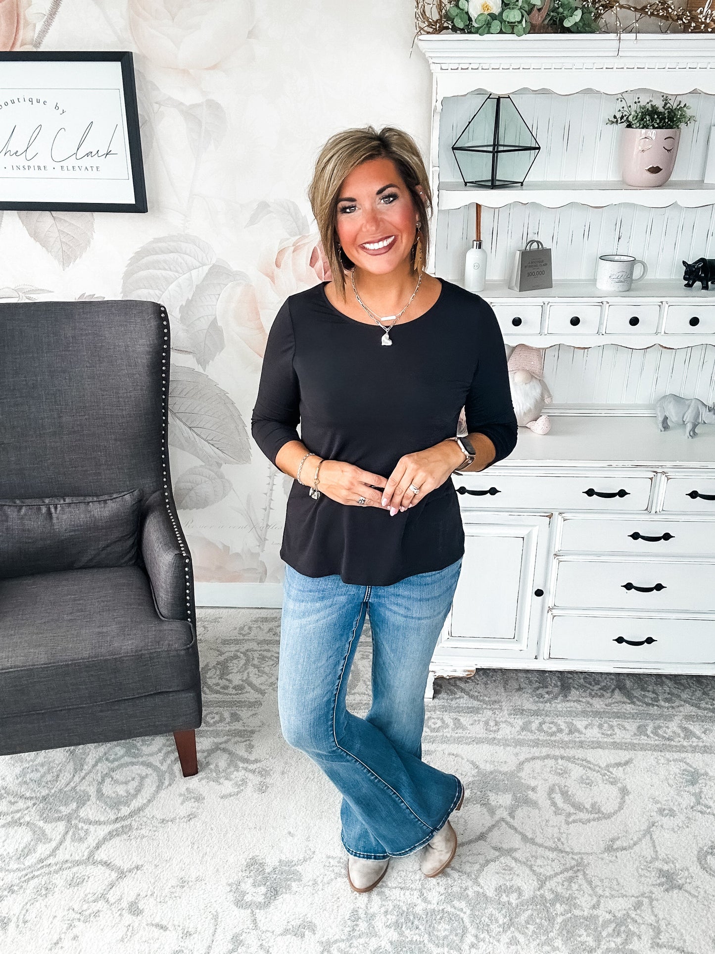 Find The Answer Round Neck Top - Black