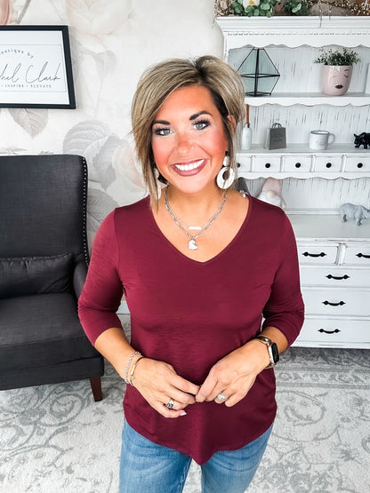 Find The Answer V-neck Top - Wine