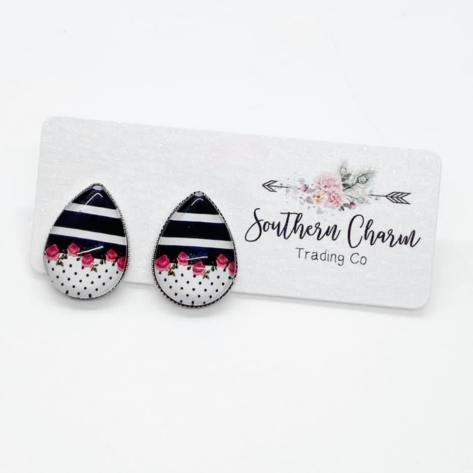 Big as Texas Rose & Striped Teardrop Earrings