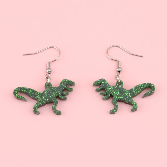 Classic Jurassic Glitter T-Rex Earrings