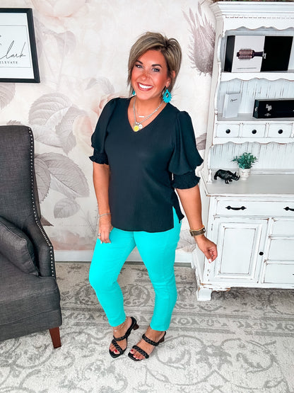 Back To Your Roots Puff Sleeve Top - Black