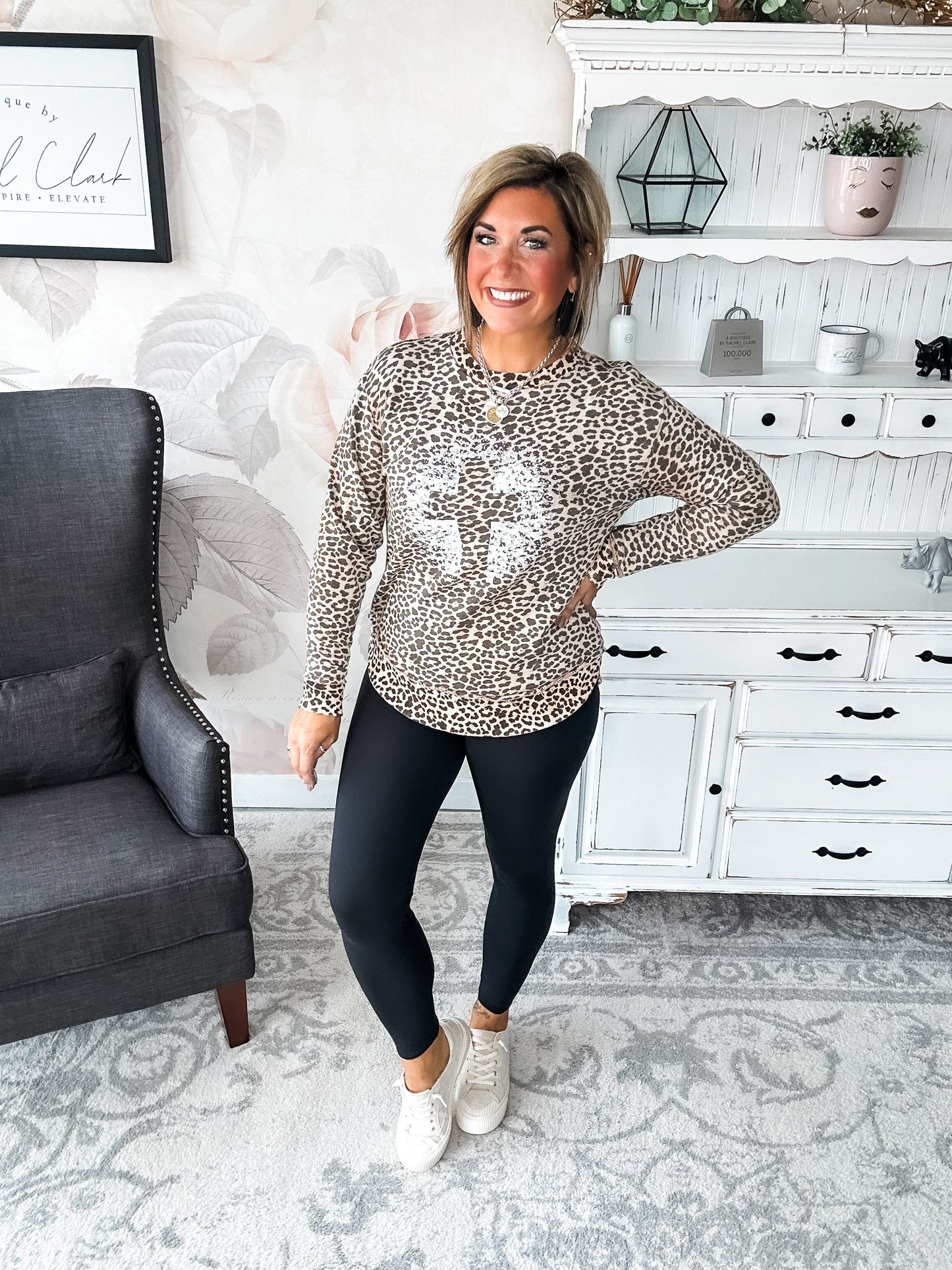 Grunge Cross Leopard Pullover
