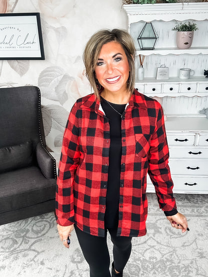 Checks Out Shacket - Red