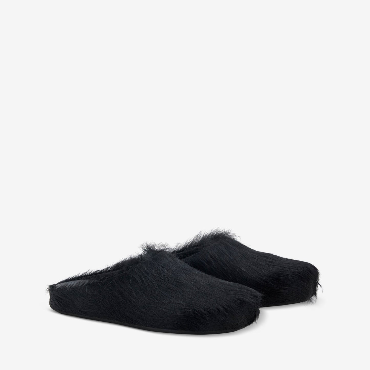 Long Hair Calfskin Fussbett Sabot Black