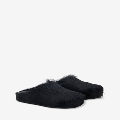 Long Hair Calfskin Fussbett Sabot Black