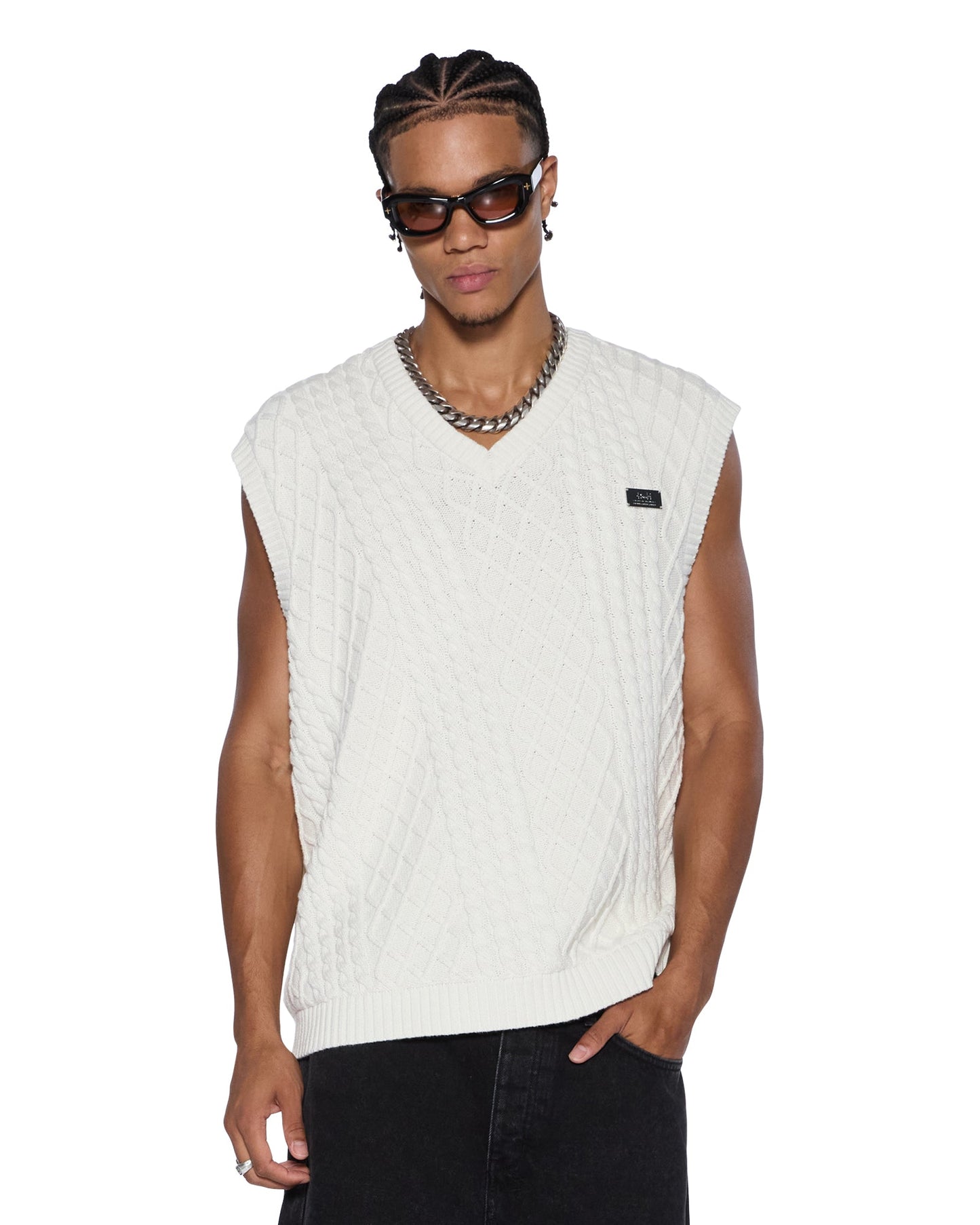 TURNCABLE KNIT VEST VINTAGE WHITE