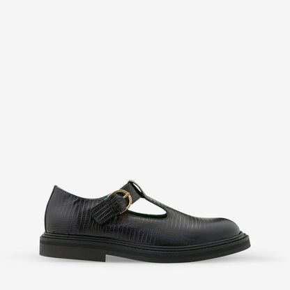 Women's Vinnee T-Strap Derby Black Lizard Pattern