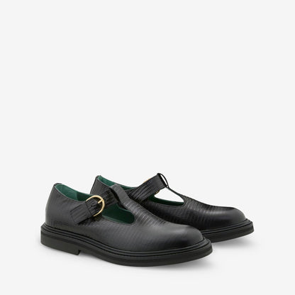 Women's Vinnee T-Strap Derby Black Lizard Pattern