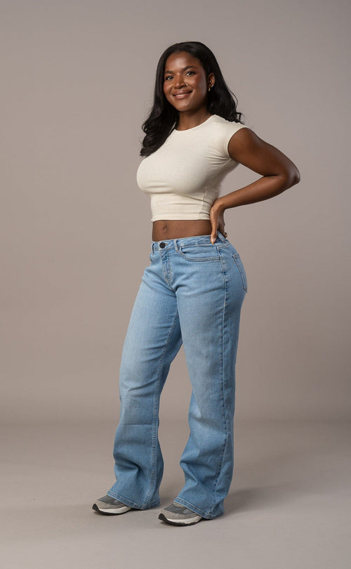 Womens Baggy Low Waisted Fitjeans - Arctic Light Blue